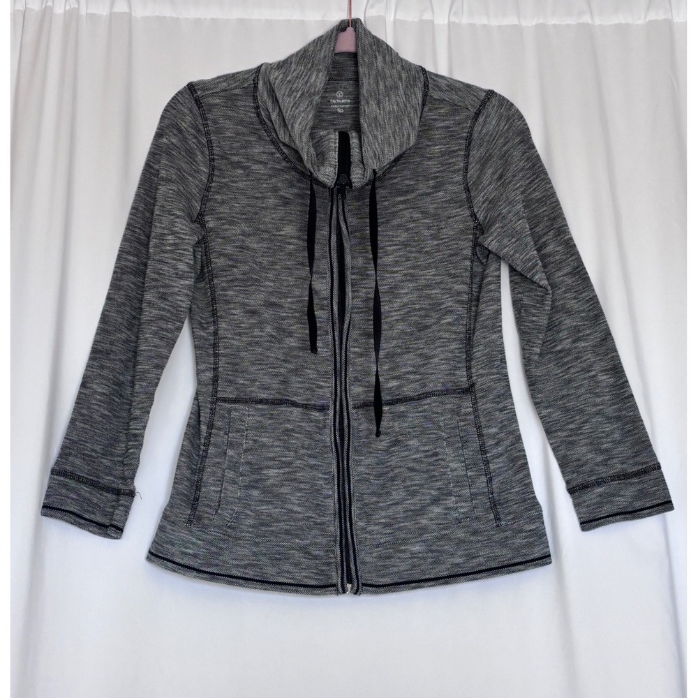 T by Talbots Womens Gray Space Dye Full Zip Funnel Neck Cotton Jacket SP